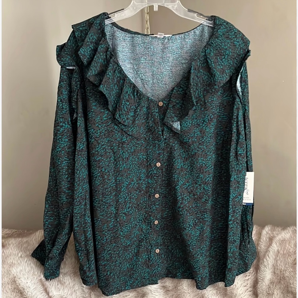 NWT sz 1x Terra & Sky green ruffle blouse